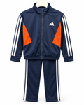 ADIDAS BOYS SPORT BLOCK TRACK SET - NAVY BLUE/ORANGE