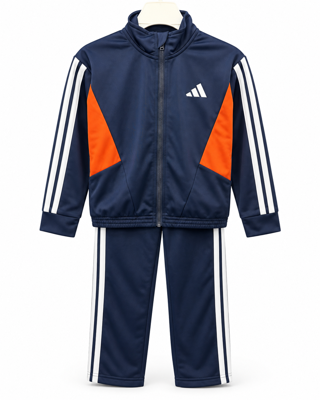 ADIDAS BOYS SPORT BLOCK TRACK SET - NAVY BLUE/ORANGE