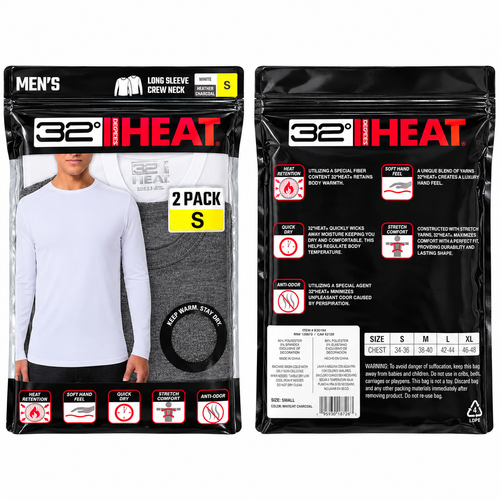 32 DEGREES HEAT MEN’S 2-PACK LONG SLEEVE CREW NECK SHIRTS