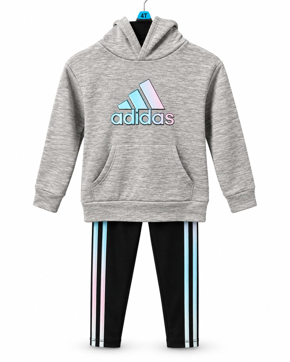 ADIDAS KIDS’ GREY HEATHER MULTICOLOR LOGO 2-PIECE HOODIE & JOGGER SET