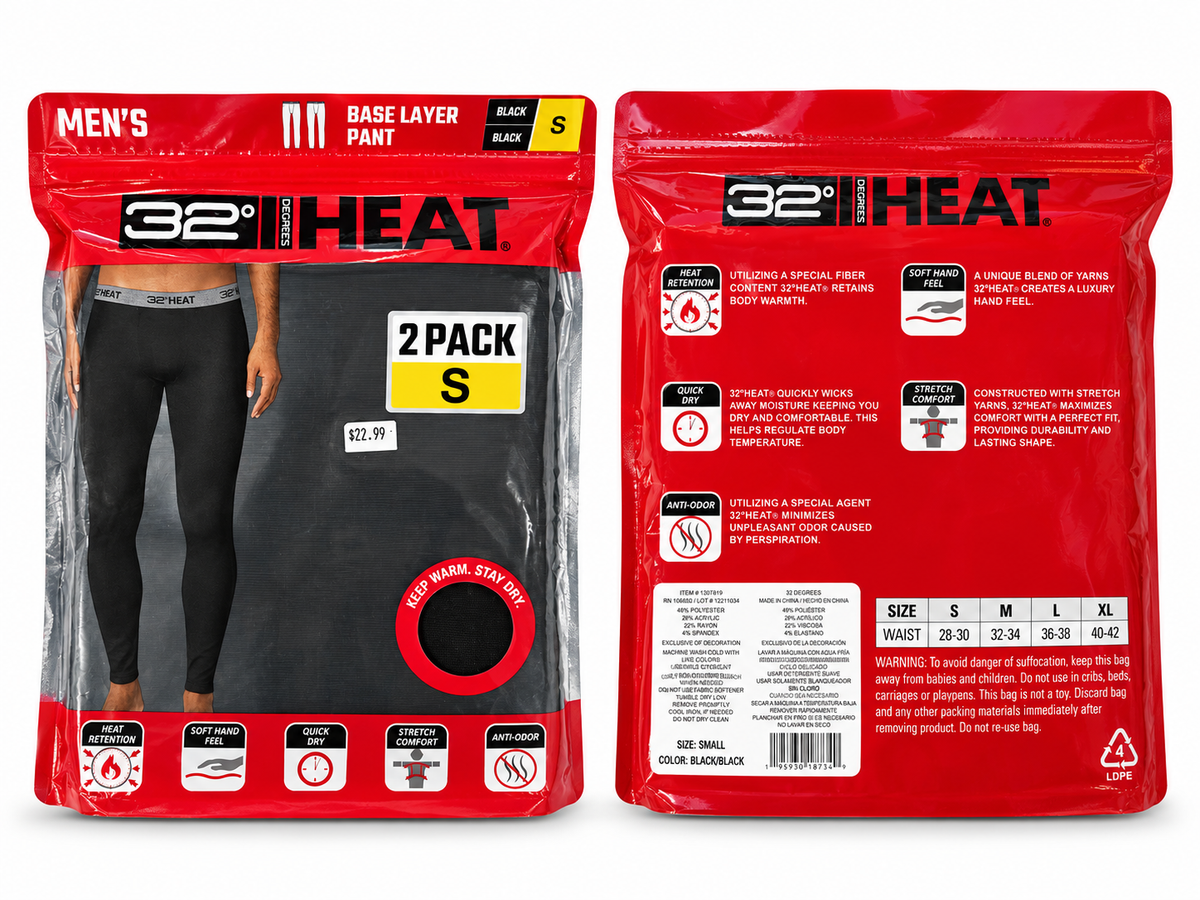 32 DEGREES HEAT MEN’S 2-PACK THERMAL LEGGINGS - BLACK
