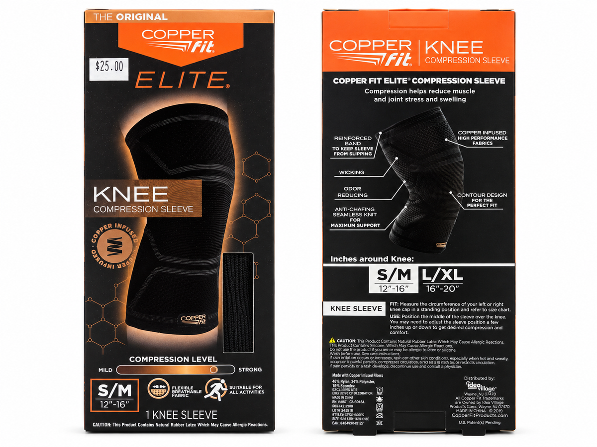 COPPER FIT ELITE KNEE COMPRESSION SLEEVE - BLACK