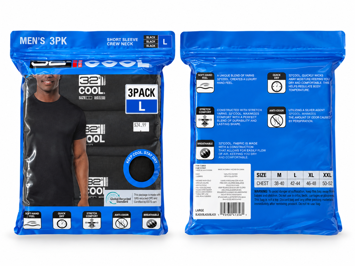 32 DEGREES COOL MEN’S 3-PACK SHORT SLEEVE CREW NECK T-SHIRTS