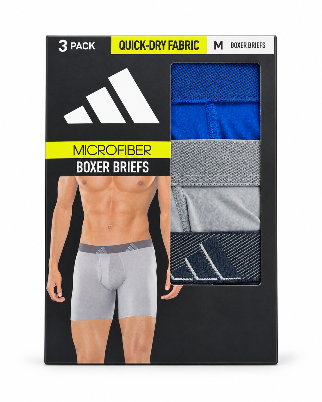 ADIDAS MEN’S MICROFIBER QUICK-DRY BOXER BRIEFS - 3 PACK