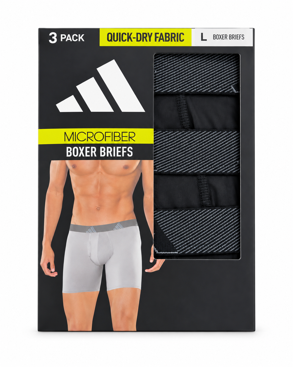 ADIDAS MEN’S MICROFIBER QUICK-DRY BOXER BRIEFS - 3 PACK