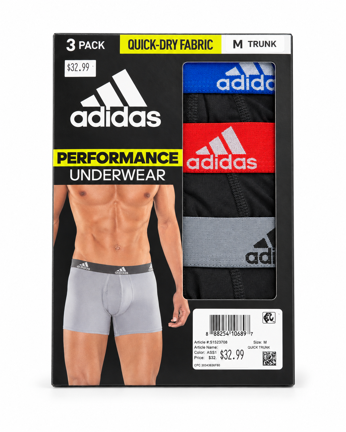 ADIDAS MEN’S PERFORMANCE 3-PACK TRUNKS