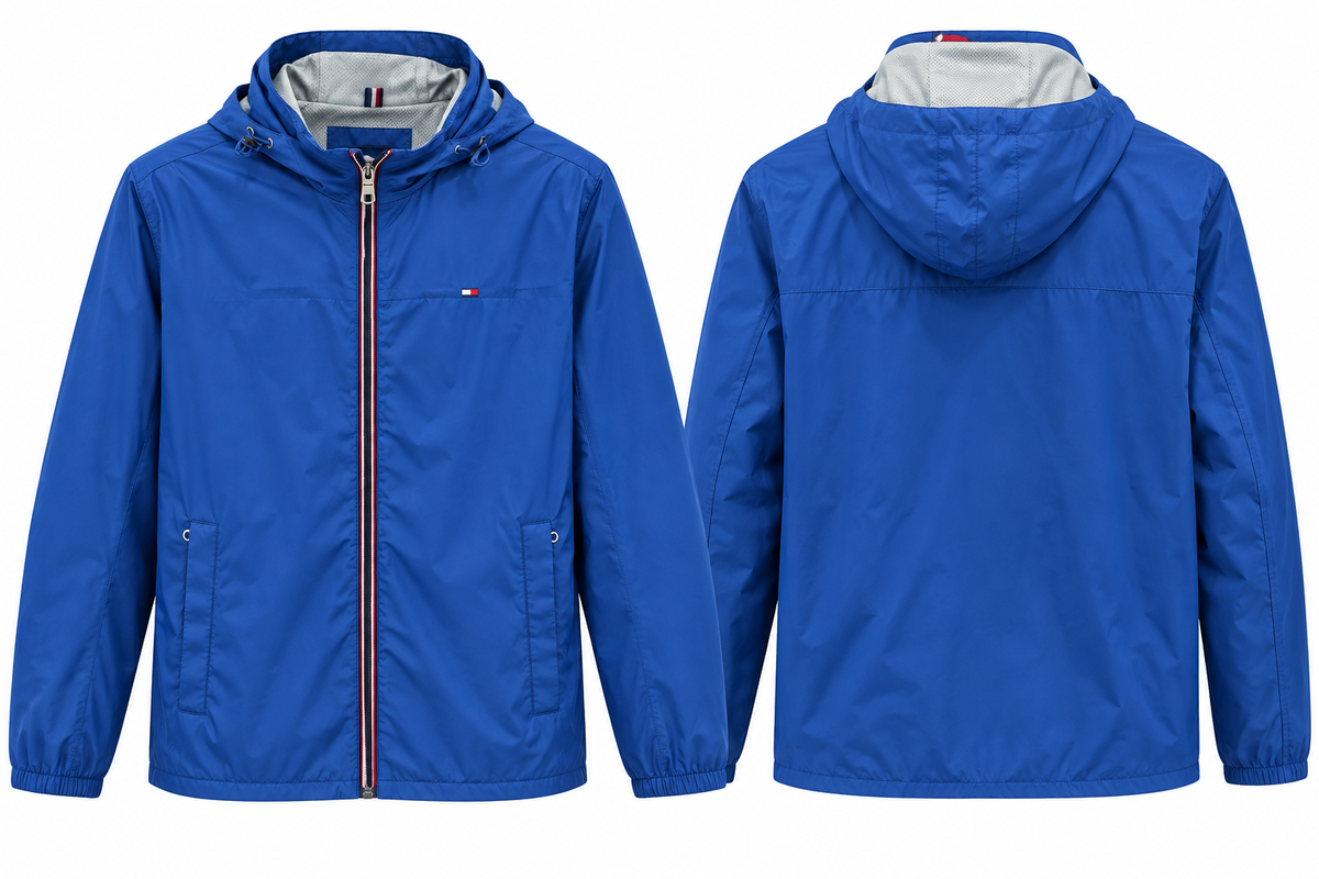 TOMMY HILFIGER MEN’S WATER-RESISTANT HOODED NYLON WINDBREAKER