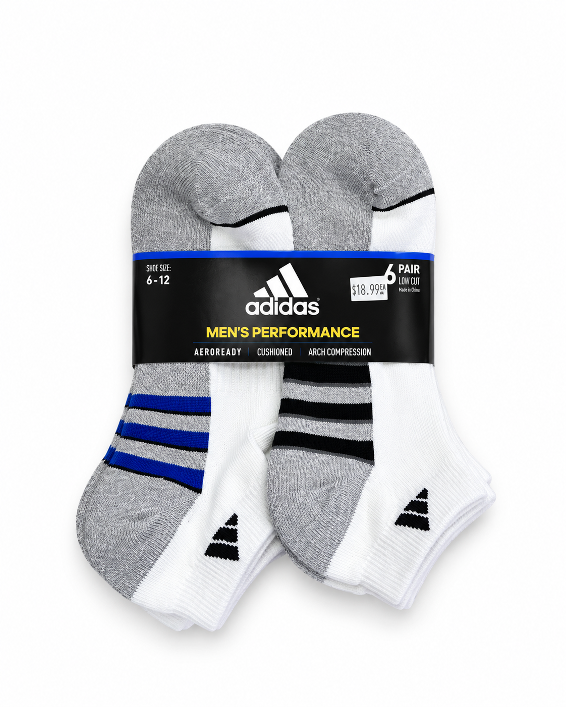 ADIDAS MEN’S PERFORMANCE LOW-CUT SOCKS 6-PACK