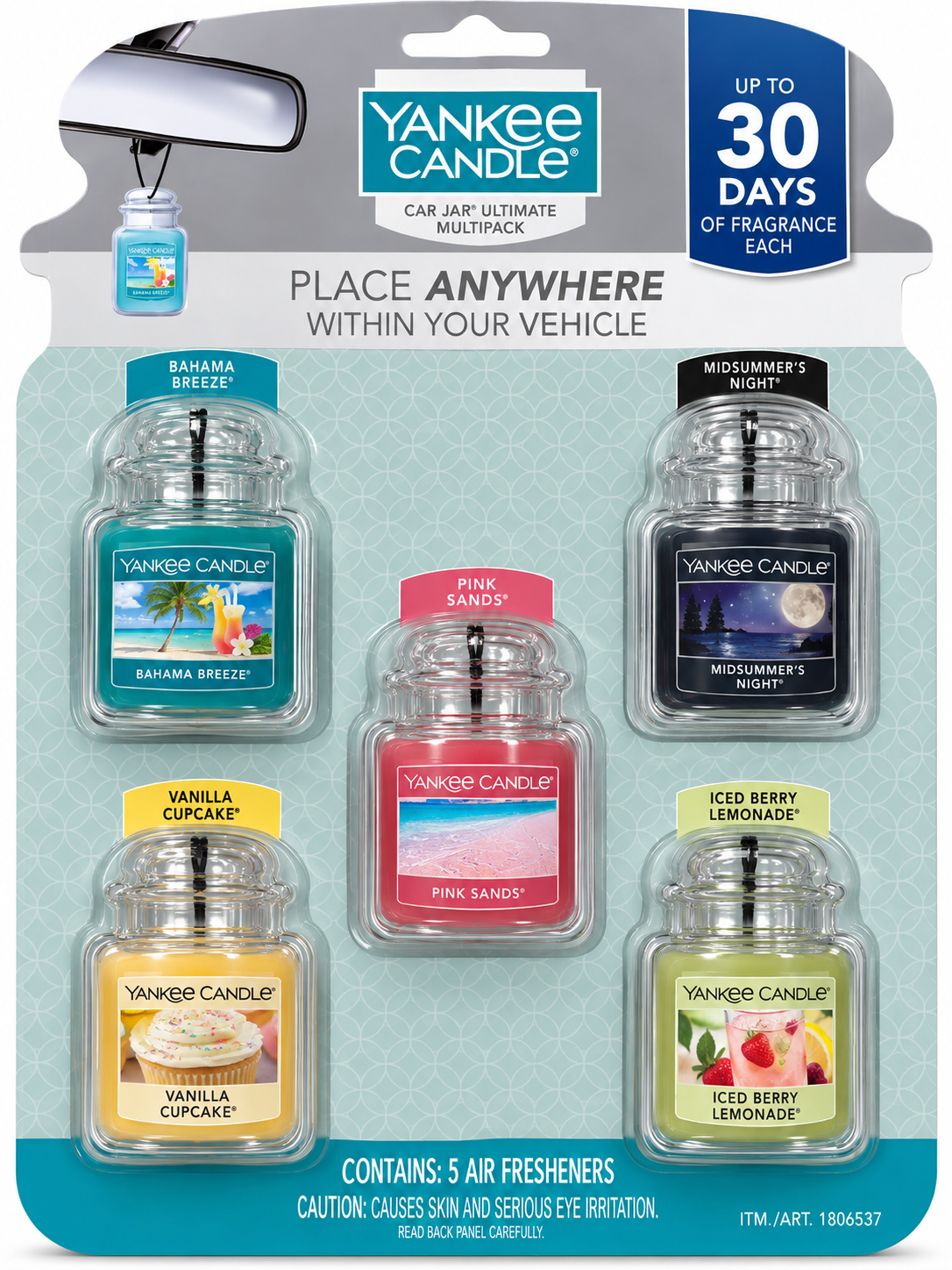 YANKEE CANDLE CAR JAR ULTIMATE 5-PACK AIR FRESHENERS – VARIETY SCENTS