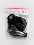 BLACK REFEREE WHISTLE WITH LANYARD